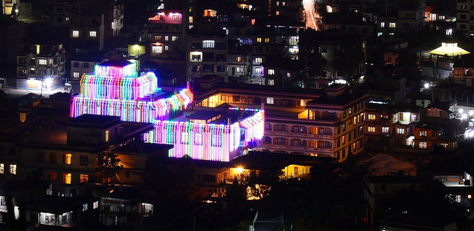 Kopan Nunnery at night on Lama Tsong Kapa Day
